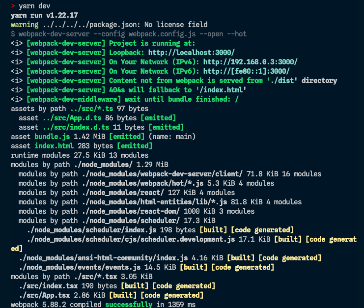 yarn dev result